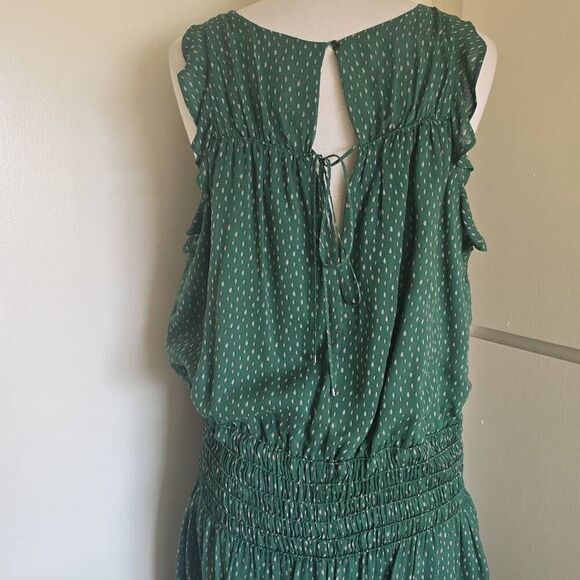 Halston Heritage Wmn's Slvls Grn Silk Round Neck Printed Ruched Maxi, NWT,Sz 14 - Picture 7 of 12